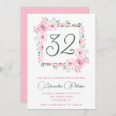 32歳エレガントの誕生日招待状フローラピンク 招待状 (正面/裏面)