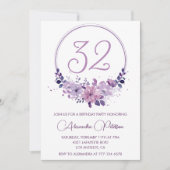 32歳エレガントの誕生日招待状フローラ紫 招待状 (正面)