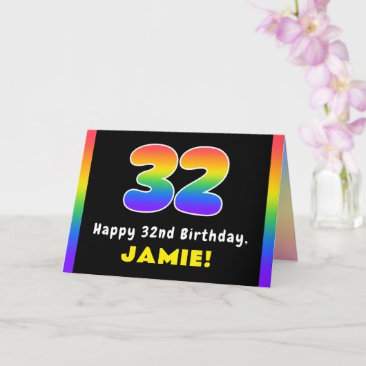 32番目の誕生日カラフル: Rainbow # 32、名前をカスタムする カード (蘭)