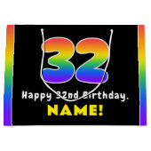 32番目の誕生日カラフル: Rainbow # 32、名前をカスタムする ラージペーパーバッグ (正面)