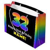 32番目の誕生日カラフル: Rainbow # 32、名前をカスタムする ラージペーパーバッグ (裏面アングル)