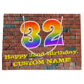 32番目の誕生日:おもしろい、インスパイアグラフィティ・レインボー# 32 ラージペーパーバッグ (正面)