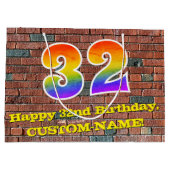 32番目の誕生日:おもしろい、インスパイアグラフィティ・レインボー# 32 ラージペーパーバッグ (裏面)