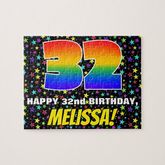 32番目の誕生日:おもしろい、星カラフル型フィールド・パターン ジグソーパズル (横)