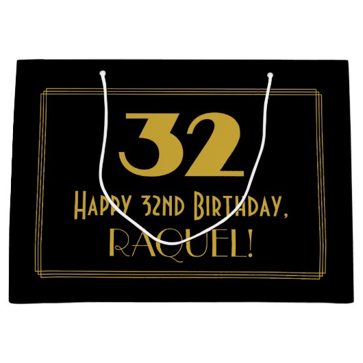 32番目の誕生日:インスパイアアールデコの「32」の外観と名前 ラージペーパーバッグ (正面)