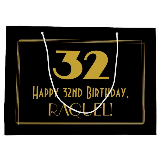 32番目の誕生日:インスパイアアールデコの「32」の外観と名前 ラージペーパーバッグ (裏面)