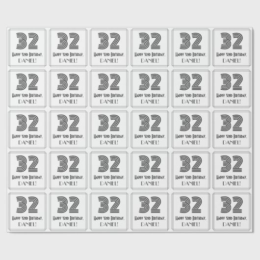32番目の誕生日:インスパイアアールデコスタイル「32」 +名前 ラッピングペーパー (フラット)