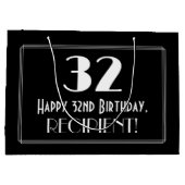 32番目の誕生日:インスパイアアールデコスタイル「32」、名前 ラージペーパーバッグ (裏面)
