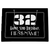 32番目の誕生日~インスパイアアールデコルック"32" +名前 ラージペーパーバッグ (正面)