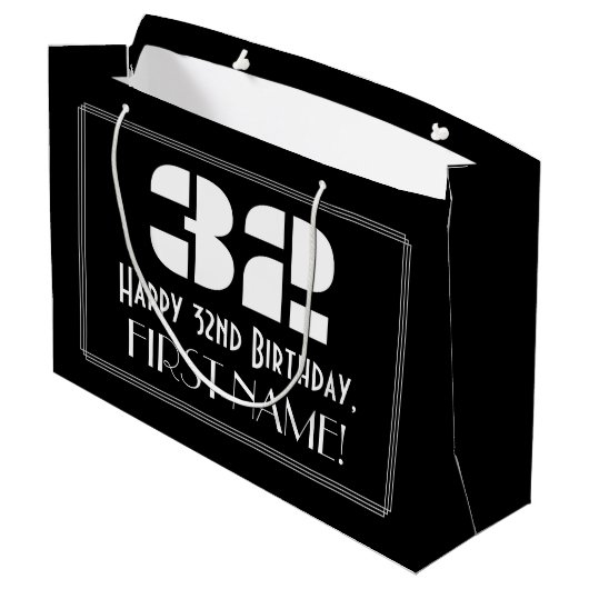 32番目の誕生日~インスパイアアールデコルック"32" +名前 ラージペーパーバッグ (裏面アングル)