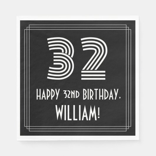 32番目の誕生日:インスパイアアールデコ検索"32" +名前 スタンダードランチョンナプキン (正面)