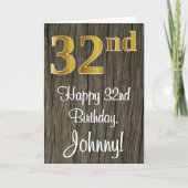 32番目の誕生日:エレガントフェイク金ゴールドルック#、フェイクWood カード (正面)