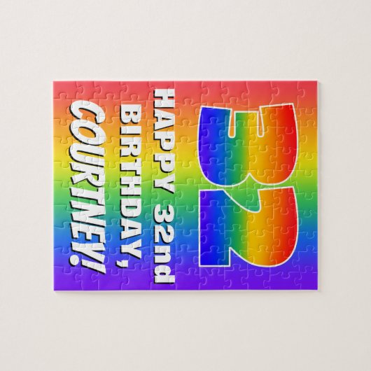 32番目の誕生日: カラフル、おもしろいレインボーパターン# 32 ジグソーパズル (横)