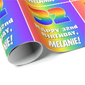 32番目の誕生日: カラフル、おもしろいレインボーパターン# 32 ラッピングペーパー (ロールコーナー)