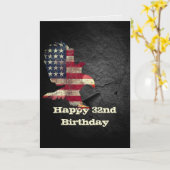 32番目の誕生日・カード用の国旗とハゲ・イーグル カード (黄色い花)