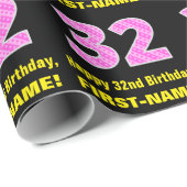 32番目の誕生日:ピンクストライプのハートと「32」 +名前 ラッピングペーパー (ロールコーナー)