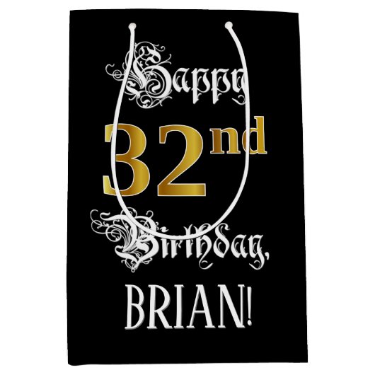 32番目の誕生日~ファンシースクリプトフェイク;金ゴールド検索;名前 ミディアムペーパーバッグ (正面)