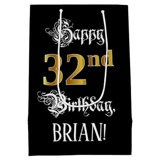 32番目の誕生日~ファンシースクリプトフェイク;金ゴールド検索;名前 ミディアムペーパーバッグ (裏面)