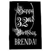 32番目の誕生日: ファンシー、スクリプエレガントト+名前をカスタムする ミディアムペーパーバッグ (正面)