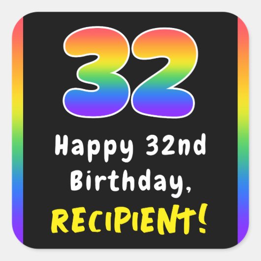 32番目の誕生日：レインボースペクトル# 32、名前をカスタムする スクエアシール (正面)