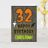 32番目の誕生日:不気味ハロウィーンテーマ、名前をカスタムする カード (黄色い花)
