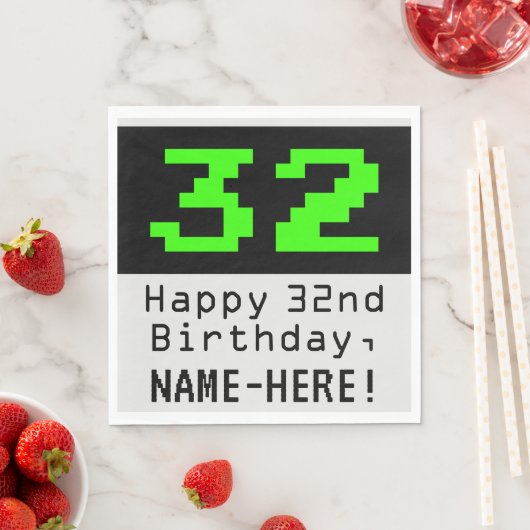 32番目の誕生日- Nerdy / オタク系のスタイル「32」と名前 スタンダードランチョンナプキン (インサイチュ)