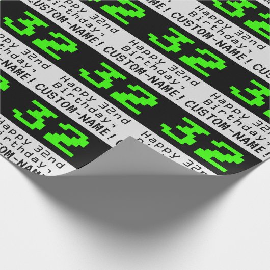 32番目の誕生日- Nerdy/オタク系のスタイル「32」と名前 ラッピングペーパー (角)