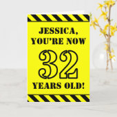 32誕生日:おもしろいステンシルスタイル文字、名前をカスタムする カード (黄色い花)