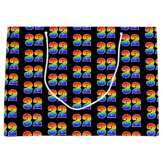 32誕生日:おもしろいレインボーイベント32パターン ラージペーパーバッグ (正面)