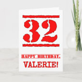 32誕生日:おもしろい、赤ゴムスタンプルックインスパイアス カード (正面)