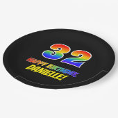 32誕生日:はっきりした,おもしろい,シンプル虹， 32 ペーパープレート (アングル)