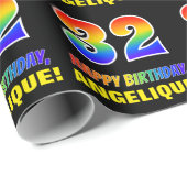 32誕生日:はっきりした,おもしろい,シンプル虹, 32 ラッピングペーパー (ロールコーナー)