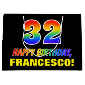 32誕生日:はっきりした,おもしろい,シンプル虹， 32 ラージペーパーバッグ (正面)