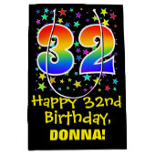 32誕生日:カラフルスターズパターン&レインボー32 ミディアムペーパーバッグ (正面)