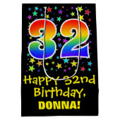 32誕生日:カラフルスターズパターン&レインボー32 ミディアムペーパーバッグ (裏面)