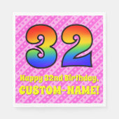 32誕生日:ピンクストライプのハート、レインボー# 32 スタンダードランチョンナプキン (正面)