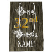 32誕生日:フェイク金ゴールドルック&ウッドフェイクパターン ミディアムペーパーバッグ (裏面)