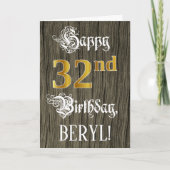 32誕生日:フェイク金ゴールドルック+木フェイク模様 カード (正面)