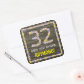 32誕生日:フローラ番号、フェイク木目、名前 スクエアシール (封筒)
