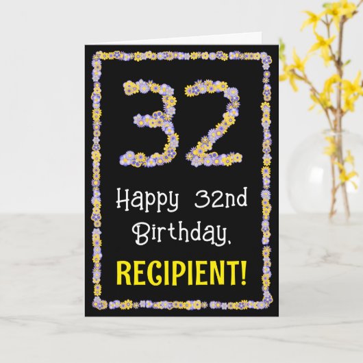 32誕生日:フローラ花数名前をカスタムする カード (黄色い花)