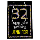 32誕生日:フローラ花数名前をカスタムする ミディアムペーパーバッグ (正面)