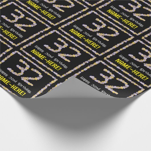 32誕生日:フローラ花数名前をカスタムする ラッピングペーパー (角)