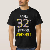 32誕生日:フローラ花数"32" +名前 Tシャツ (正面)