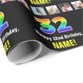 32誕生日:レインボー「32」、写真カスタムと名前 ラッピングペーパー (ロールコーナー)