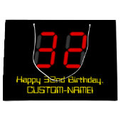32誕生日:レッドデジタルクロックスタイル「32」 +名前 ラージペーパーバッグ (正面)