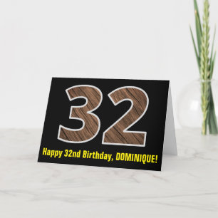 32誕生日:名前+フェイク木目パターン「32」 カード