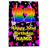 32誕生日：愛するハートパターン、虹# 32 ミディアムペーパーバッグ (正面)