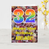 32誕生日、素朴紅葉、レインボー「32」 カード (黄色い花)