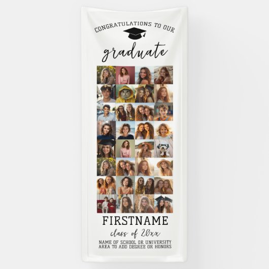 32 フォト - 現代的な卒業デザイン ミニマルホワイト 横断幕 (縦)