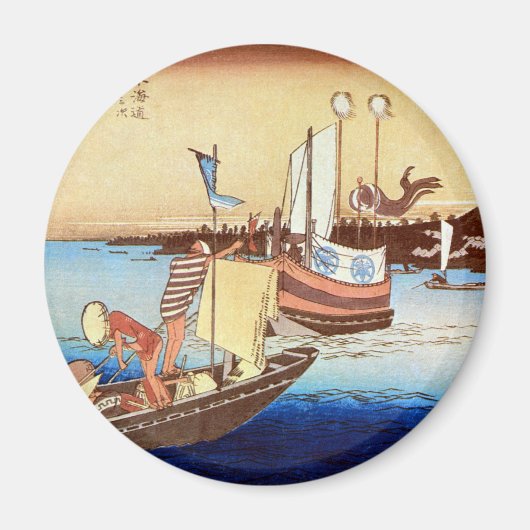 32.荒井宿、広重新井宿、広重、浮世絵 マグネット (正面)
